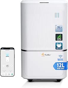 EcoNour 12L/Day Smart WiFi Dehumidifier for Home, with Auto-Humidity Sensor, LED Display, Quiet, 24-Hour Timer & Continuous Drainage, Laundry Drying, Child Lock Protection – for Home, Bedroom