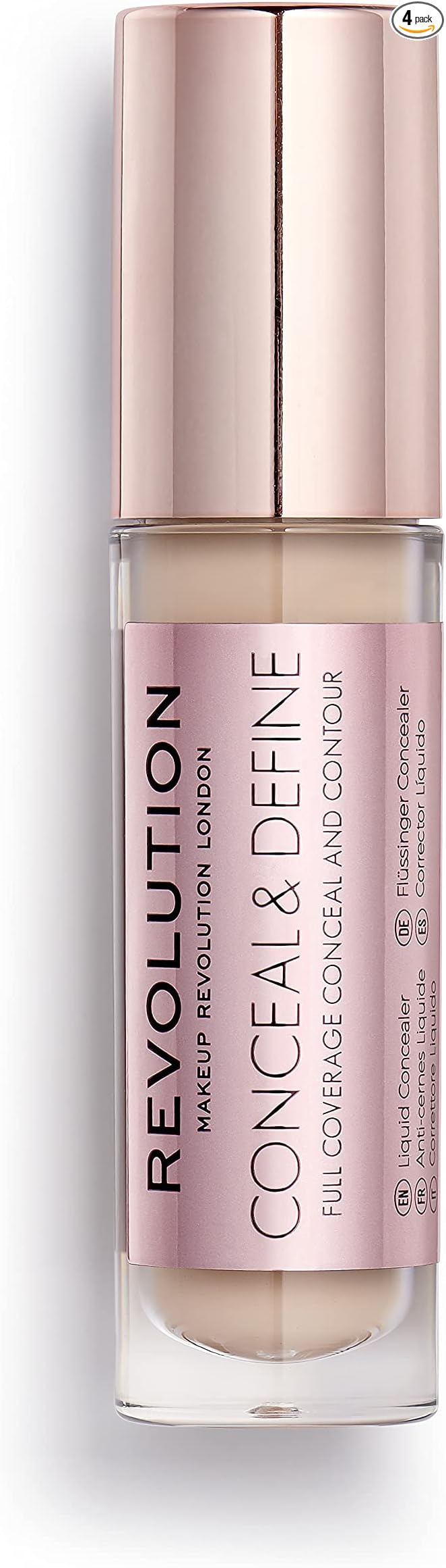 Revolution Conceal & Define Concealer, Lightweight, Long-Lasting, Full Coverage Face Makeup, C4, 4g