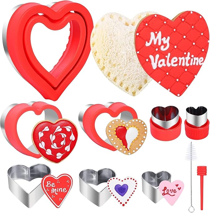 Heart Cookie Cutter, 10 Pcs Valentines Day Heart Cookie Cutter Set, Heart Shaped Sandwiches Biscuits Cookie Cutters for Anniversary, Wedding, Holiday Parties