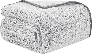 EMME Fuzzy Fleece Throw Blanket - Ultra Soft Warm Sherpa,228 x 228cm Microfiber Cozy Blanket for Couch, Sofa - Lightweight, Fuzzy, Thick, Reversible - Grey