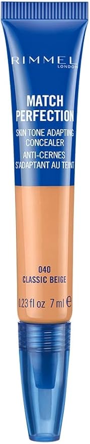 Rimmel London Match Perfection Light Coverage Blendable Liquid Concealer, 040 Classic Beige, 7 ml