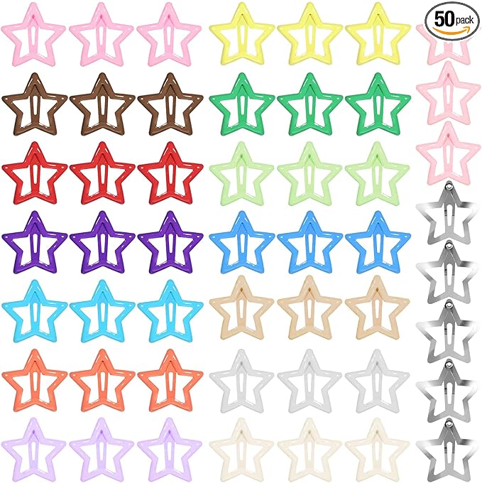 50PCS Star Hair Clips for Girls Non-slip Colorful Snap Kawaii Hair Clips Hair Barrettes Metal Cute Hairpins Star Hair Accessories for Women Girls