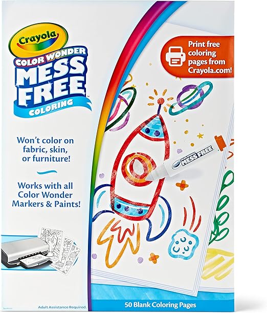 CRAYOLA Color Wonder Mess Free Coloring, Blank Coloring Pages, 50 Count, Printable Page Refill Set, Small