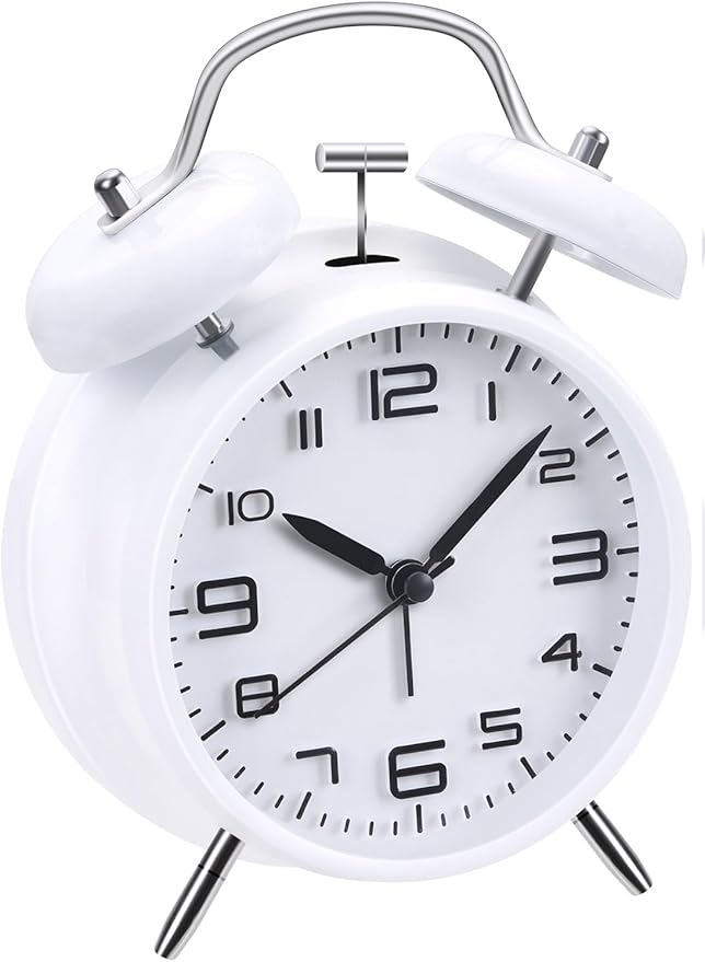 Loud Alarm Clock for Heavy Sleepers with No Ticking, Double Bell Alarm Clock, Battery Operated, Metal Alarm Clock with Night Light for Bedroom, Retro Analogue Alarm Clock for Boys Children Adults