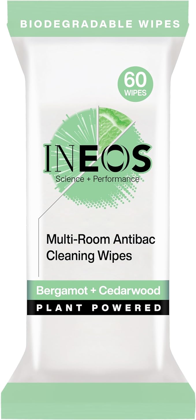 Next-Gen Antibac Multi-Room Disinfectant Biodegradable 60 Wipes, Bergamot + Cedarwood, Kills 99.9% of Bacteria + Viruses, Plant Powered, Packaging May Vary