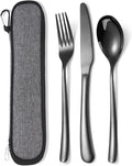 MURRI&MURRDI Stainless Steel Cutlery Set for 1, Reusable Flatware Set with Case, Cutlery Set for Work Stainless Steel Knife Fork Spoon Set 3 Piece (3 Black)