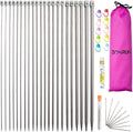 Knitting Needle Set,BCMRUN 22PCS 2mm(B)-8mm(L) Straight Single Pointed Stainless Steel Sweater Needles Set(11Pair-11Size,14 inch)with Locking Stitch Makers Large-Eye Blunt Needles Measure Tape (25cm)