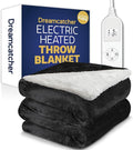 Dreamcatcher Black Heated Throw Electric Blanket, 160 x 120cm Heated Blanket Machine Washable Soft Micro Fleece & Sherpa Electric Throw Overblanket with 12HR Timer and 9x Control Heat Settings