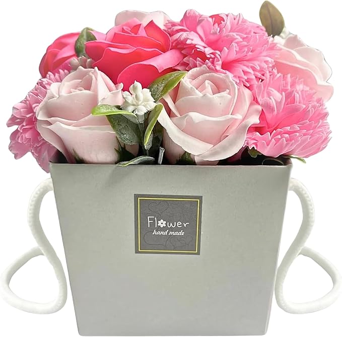 Soap Flower Bouquet Pink Rose and Carnation Mothers Day Flowers Valentine Flowers for Her and Flower Bouquet For Your Loved Ones.