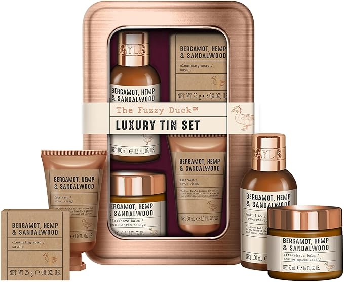 Baylis & Harding The Fuzzy Duck Bergamot, Hemp & Sandalwood Men's Luxury Grooming Tin Gift Set - Vegan Friendly (Pack of 1)