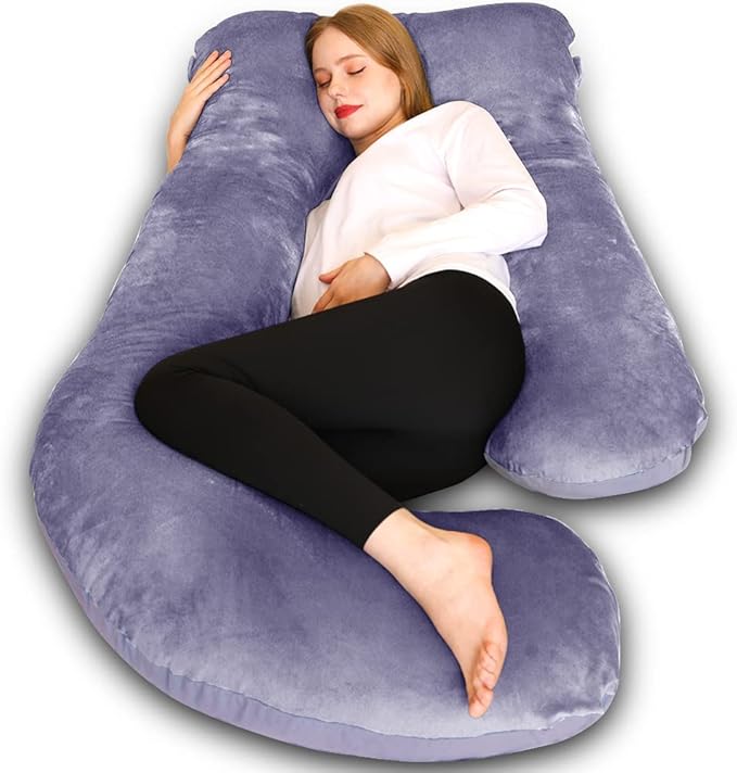 Chilling Home Pregnancy Pillow, 60 inches Full Body Pillow Maternity Pillow for Pregnant Women, Comfort U Shaped Zootzi Pillow with Removable Washable Velvet Cover(Grey, 60 x 28 inches, Full Size)