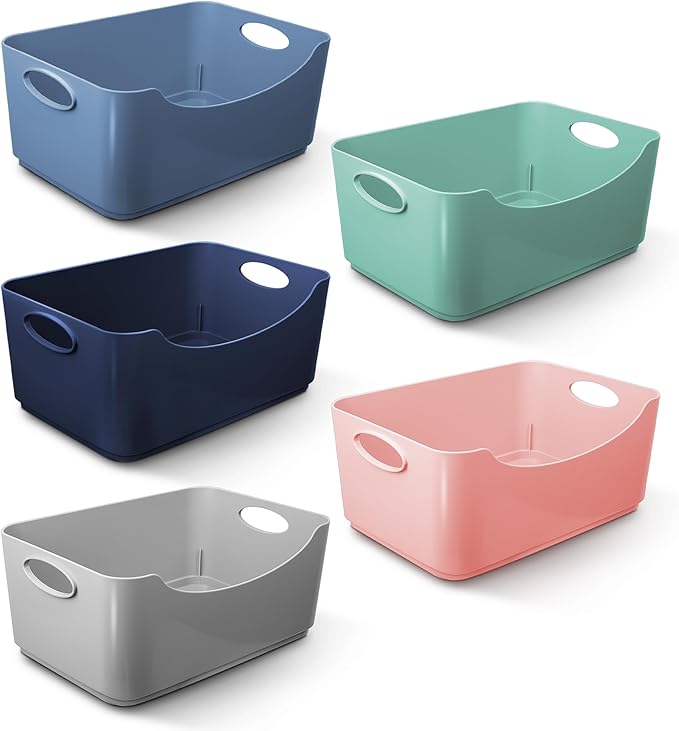 KEPLIN Plastic Studio Basket - Container Boxes for Storage Organising in Home or Office - Suitable for Shelfs Drawers Laundry Cupboard (Multicolour, 5 Pack)