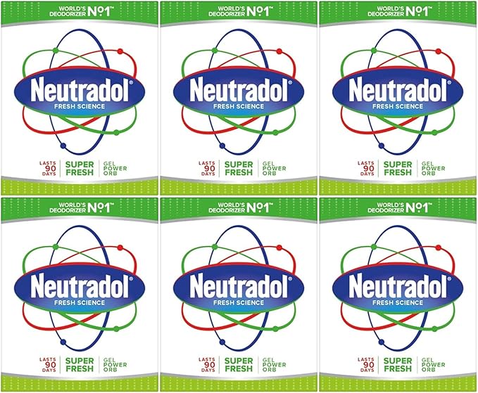 Neutradol Slow Release Gel, Air Freshener and Odour Eliminator, No Plug or Spray Needed, Multipack of 6 x 135g (Super Fresh)