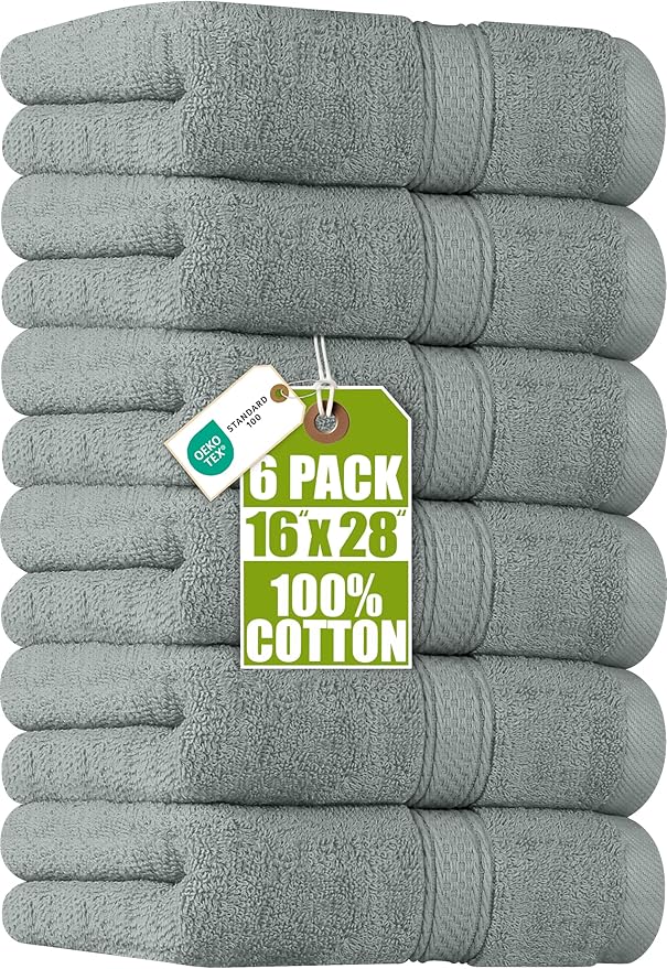 Utopia Towels - Premium Hand Towels - 100% Combed Ring Spun Cotton, Ultra Soft and Highly Absorbent, Extra Large Thick 41 x 71 cm, Hotel & Spa Quality (6-Pack) (Cool Grey)