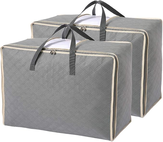 105L Large Storage Bags with Zips, 2 PCS Duvet Storage Bag King Size, Breathable Underbed Storage Bags for Bedding, Clothes, Duvets, Pillows, Quilt, Blankets