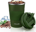 Travel Mug, Insulated Coffee Cup,Double Walled Travel Mug Vacuum Insulation Stainless Steel with Leakproof Lid Eco-Friendly Reusable Cup for Coffee,Tea and Beer(Green-380ML)