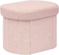 Bonlife Small Ottoman Storage Stool, Oval Folding Boucle Footstool, Foldable Foot Rest, for Living Room, Bedroom, Dorm,41x31x31cm,Pink