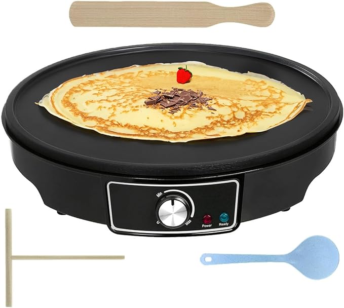 Ovation Crepe and Pancake Maker | 30cm (12 Inch) Non-Stick Electric Hotplate for Pancakes, Includes Crepe Making Tools, 1000W Temperature and Thermostatic Control