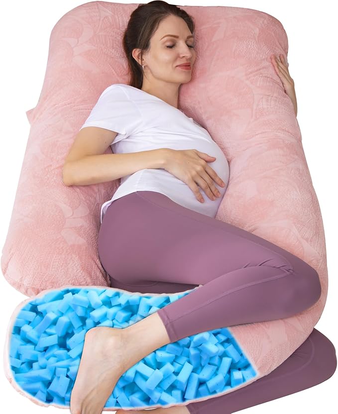 U Shaped Full Body Pregnancy Pillow with Removable Cover for Maternity Women,Pregnancy Pillows for Sleeping,Support for Back, Legs, Belly,55 Inch Pregnancy Pillow for Women (Memory Foam, Pink)