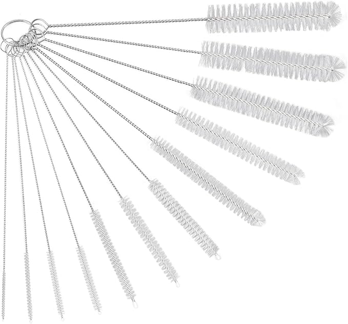 Bottle Brush, 12 Pcs Nylon Cleaning Brushes Set for Baby Bottle, Tube, Pipe, Straw & Kettle Spout Cleaning (White)