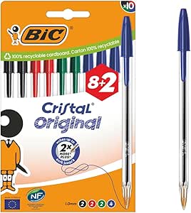 Bic Cristal Original Ballpoint Pens Medium Tip (1 mm) – Assorted Colours, Box of 10