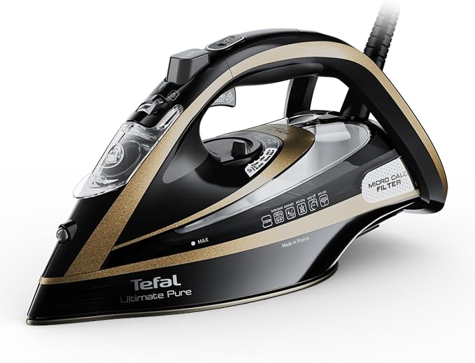 Tefal Ultimate Pure Steam Iron 3100W, 280 g/min Steam Boost, 60 g/min Continuous Steam, 350ml Water Tank and Long Power Cord, Durilium Non Stick Soleplate, Anti Scale Anti Drip, FV9843G0