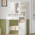 Hzuaneri Dressing Table with Mirror and 10 Bulb Lights, Vanity Table, Makeup Vanity with 3 Shelves & 4 Open Compartments, Large Drawer & Cabinet, Adjustable Lighting Brightness, White VT08103XUK