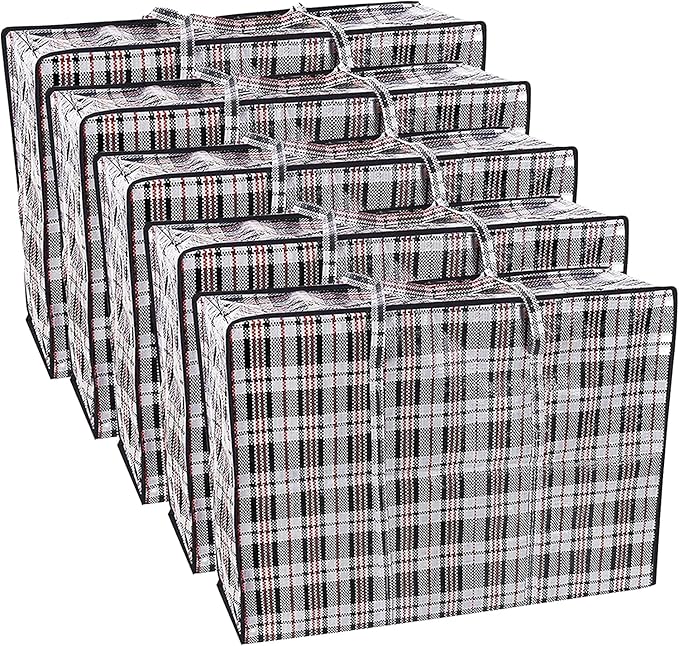 Extra Large Waterproof Moving Bags, Reusable Laundry Storage Bags (Pack of 5) with Zipper and Strong Handles, (Random Colours)