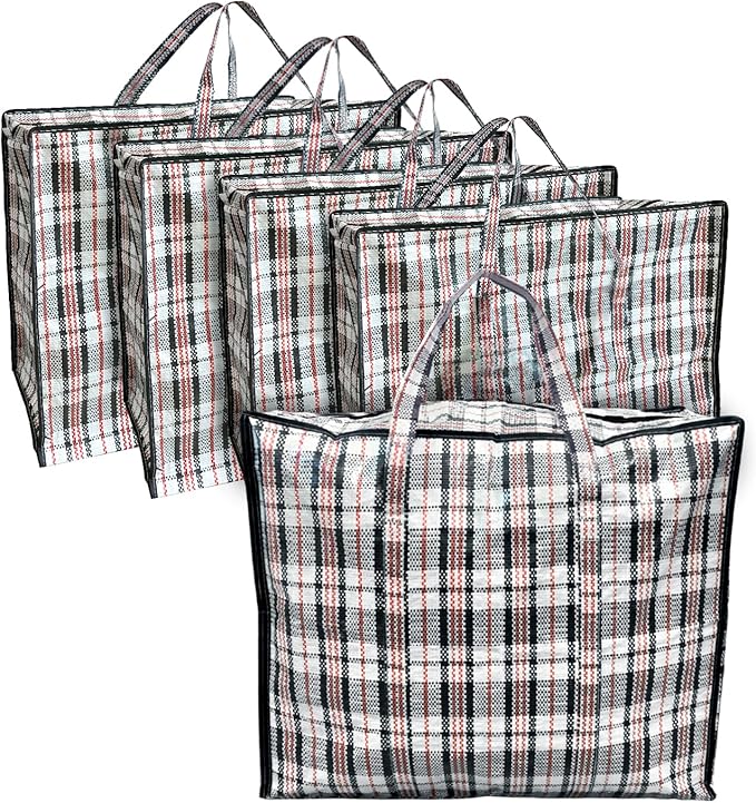 ANSIO Large Laundry Bags Pack of 5 Storage Bags Reusable Laundry Bags with Zips Ideal for Moving House Clothing & Wardrobe Storage (60L x 25W x 50H cm)