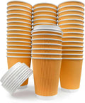 Takeaway Coffee Cups with Lids [50 Cups - 8oz] Takeaway Cups for Hot Liquids, Brown