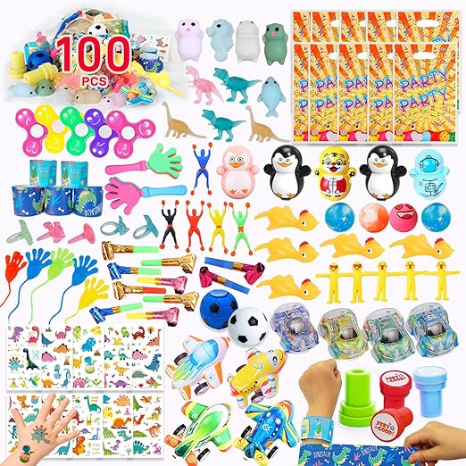 100pcs Party Bag Fillers - Pre Filled Party Bags for Kids, Mini Party Favours for Boys & Girls, Pinata Fillers, Lucky Dip Prizes for Kids, Birthday Return Gifts & Teacher Prize Box Fillers