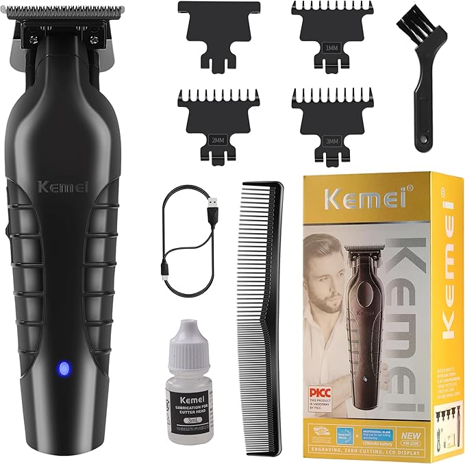 Kemei 2299 Professional Hair Trimmer for Men Electric Hair Clippers Zero Gapped T Blade Beard Trimmers Barber Hair Cuttings Kit Cordless Gift for Men