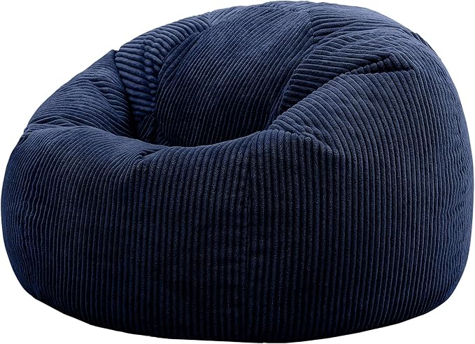 icon Kingston Cord Bean Bag, Navy Blue, Large Adult Bean Bag Chair with Filling Included, Comfy Chair, Living Room Furniture, Bedroom Furniture