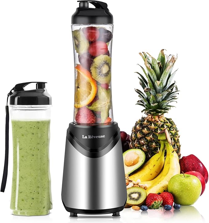 La Reveuse Smoothie Blender Personal Size with 2 BPA Free Portable Travel Sports Bottles (550ml),300 Watts,Silver
