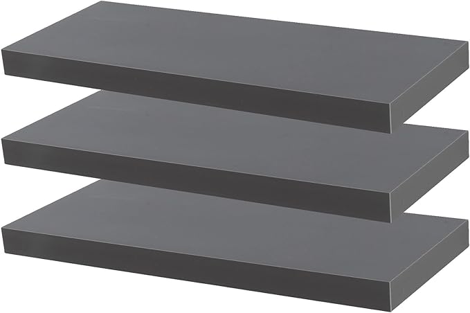 Harbour Housewares Modern Floating Wall Shelves - 60cm - Grey - Pack of 3 - Photo Gallery Bookshelf Wall Shelf for Living Room Display, Bedroom, Office Storage