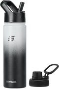 SUNWILL Stainless Steel Water Bottle with Straw, 650ml Insulated Water Bottle Metal, Leakproof Water Flask for Gym & Travel, Gradiant Black White