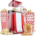 VonShef Popcorn Machine Retro – 1200W Air Popcorn Maker with Hot Air Circulation, One Touch Operation Movie Night Accessories, Healthy & Oil Free Snack Maker for Kids with 6 Boxes – Red