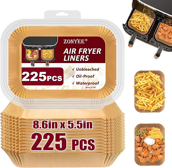 Air Fryer Liners for Ninja Foodi Dual Zone AF300UK / AF400UK / DZ400UK / Double Stack XL SL400UK, 225PCS Air Fryer Parchment Paper Liners Fit Keplin 9L Dual Zone Air Fryer