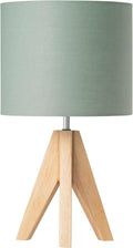 EDISHINE 36cm Bedside Lamp, Wood Tripod Table Lamp with Bean Green Linen Lampshade, ON/Off Switch, Desk Lamp for Living Room Bedroom, E27 Base, 2700K LED Bulb Included