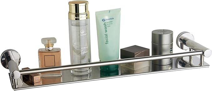 BGL 304 Stainless Steel Bathroom Shelf with Rail, Wall Mounted Floating Shelvesfor Kitchen, Bath Home Decor (Polish Chrome)