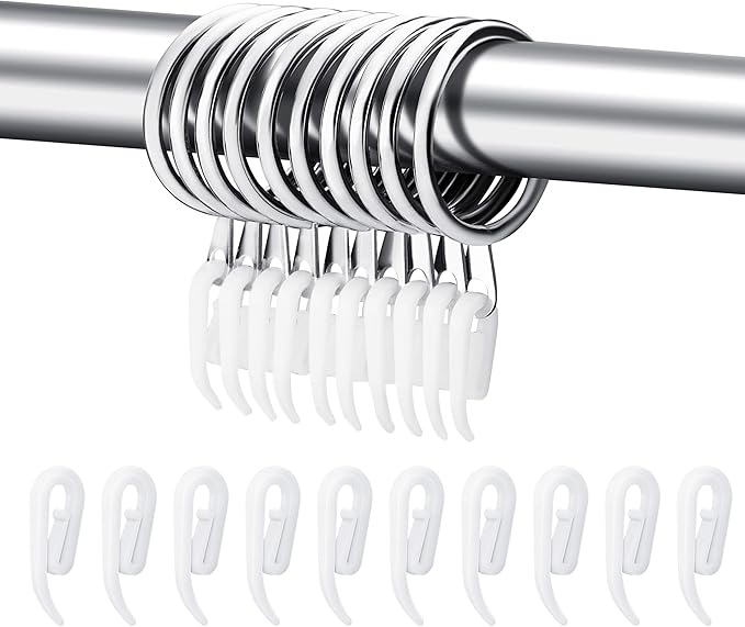24 Set Metal Curtain Rings Drapery Curtain Hanging Rings with Plastic Hooks for Curtains and Rods 30 mm Internal Diameter
