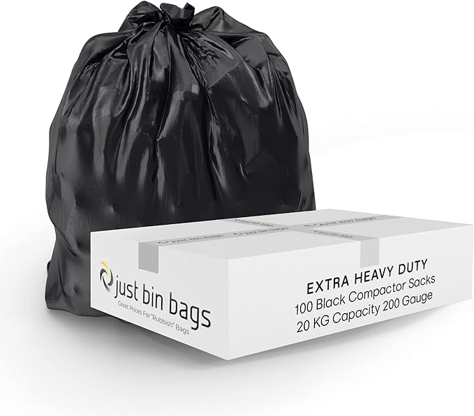 100x Extra Heavy Duty XXL Compactor Sacks - Refuse Sacks | 20kg Capacity- 200 Gauge, 50 Micron Strong Rubbish Dustbin Bags