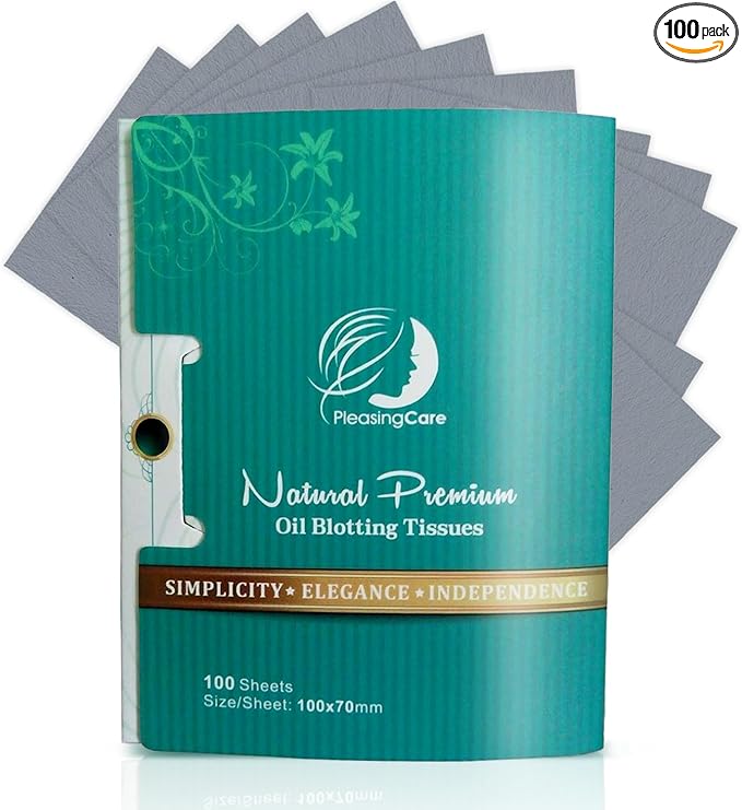 Natural Facial Oil Blotting Paper Sheets - Bamboo Charcoal 100 Counts, Easy Take Out Design - Top Oil Absorbing Tissues, Premium Handy Face Blotting Sheets - Facial Skin Care or Make Up Must Have!