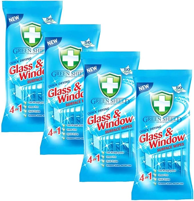 Green Shield Glass and Window Surface Wipes 4 Packs of 70 = 280 Wipes