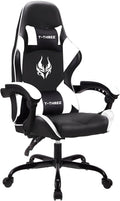T-THREE.Ergonomic high-back gaming, computer, office, study, swivel, and racing-style chair with adjustable lumbar and headrest support, 150kg weight capacity, ideal for home office(White)