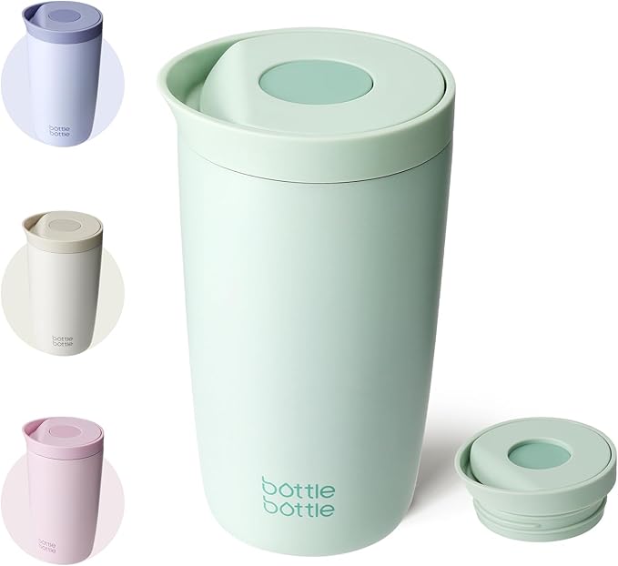 BOTTLE BOTTLE Insulated Travel Mug 350ml Stainless Steel Office Coffee Cup with Push Button Lid Keeps Cold and Hot for 8 Hours (Green)