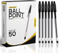 G4GADGET Pack of 50 Black Pens - Medium Tip Fluent Smooth Writing Black Biro Ballpoint Pens