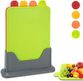 Hunnycook 4PCS Colour Coded Chopping Boards Set, Durable, Scratch-Resistant, Anti-Slip and Dishwasher Safe(28×20×0.3cm) Chopping Boards for Kitchens, PP Plastic Chopping Board with Storage Stand