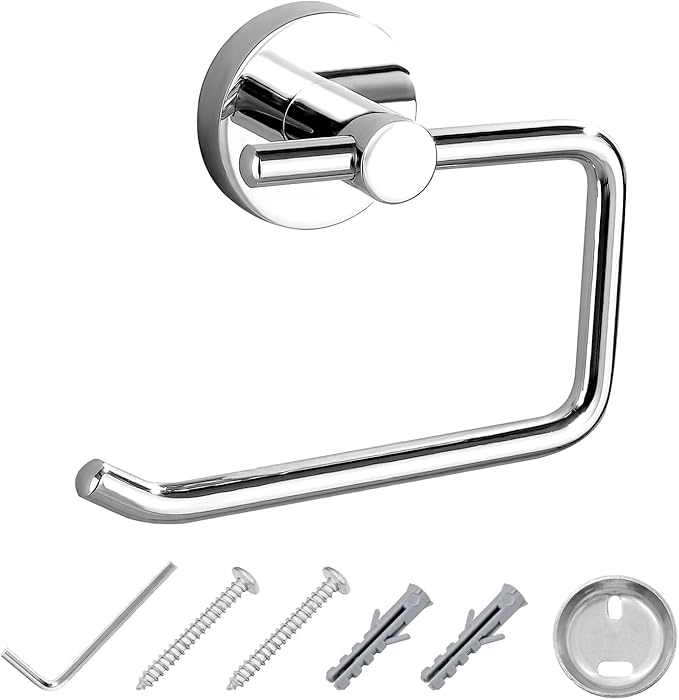 JASSFERRY C Round Wall Mounted Toilet Roll Holder Chrome Loo Paper Holders Bath Towel Storage Mount Stand for Bathroom