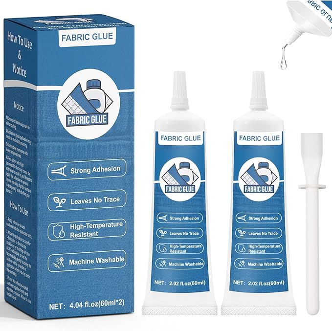 Fabric Glue Permanent, 120ml Extra Strong Fabric Adhesive, Washable Clear Clothing Glue for Clothes Repairs, Leather, Upholstery, Textile, Felt, Badges, Patches and DIY Crafts (2 x 60ml)